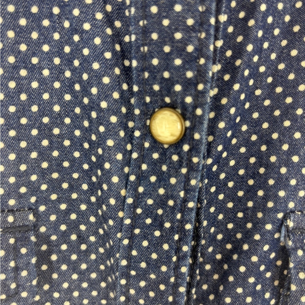 7 For All Mankind Navy Polkadot Button Up Shirt with Pearl Buttons - Picture 3 of 9